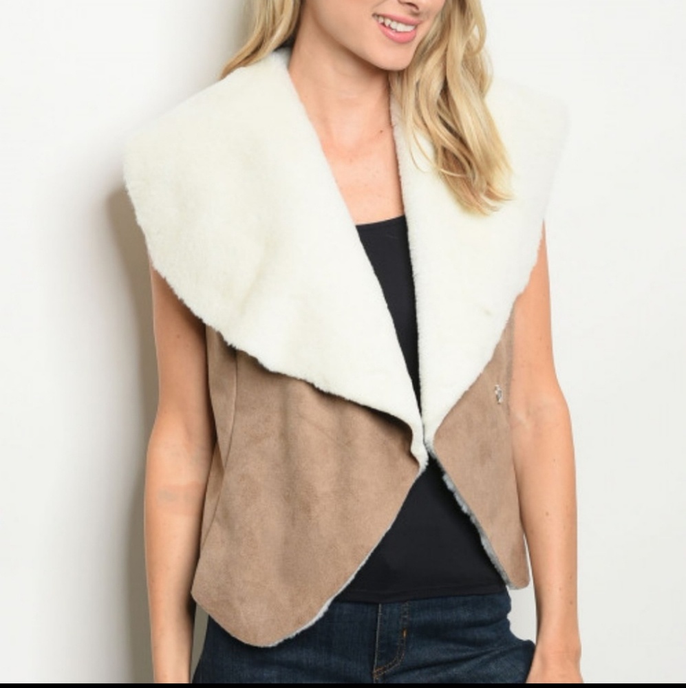 Suede Mocha and White Fur Lined Vest